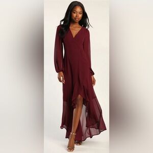 Plum Long Sleeve High Low Formal Dress